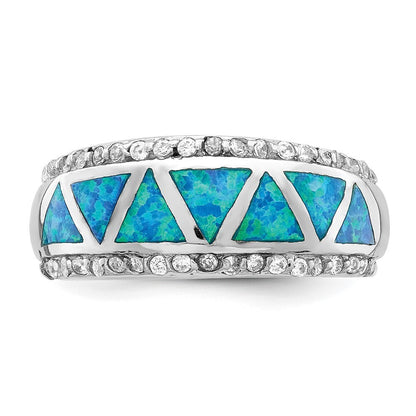 Sterling Silver Triangle Lab Created Blue Opal & Cubic Zirconia Ring SZ 6