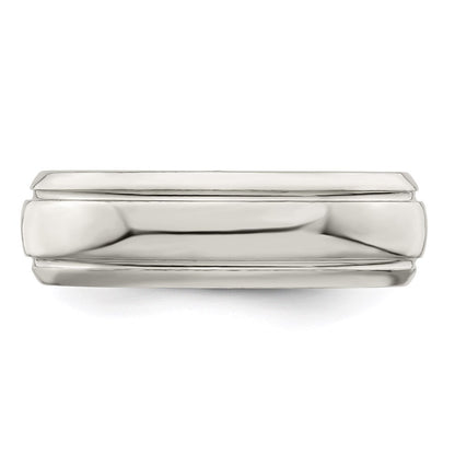Sterling Silver 6mm Polished Domed with Grooved Beveled Edge Fancy Band Size 9