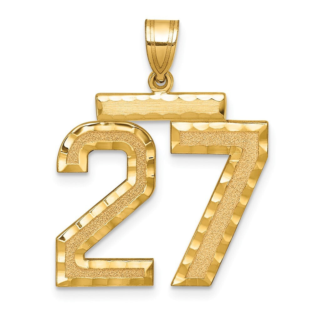 14k Yellow Gold Large Brushed Diamond-cut Number 27 Charm Pendant for Women