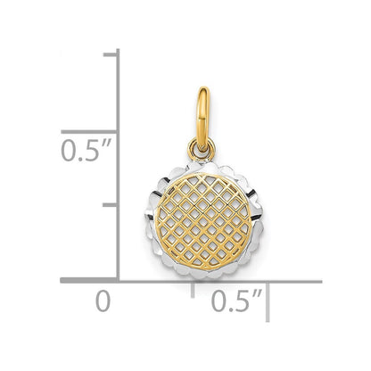 14k Yellow Gold Rhodium Diamond-Cut Mini Sunflower Charm Pendant for Women