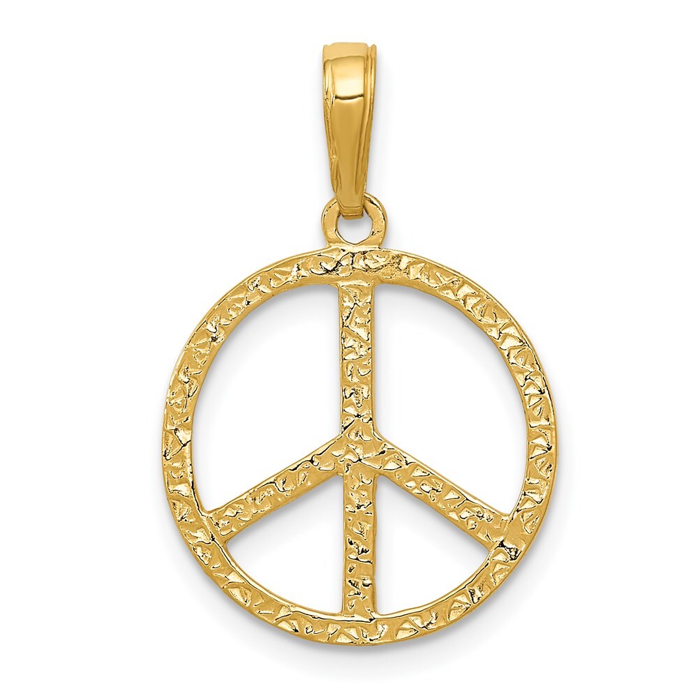 14k Yellow Gold Textured Peace Sign Pendant for Women