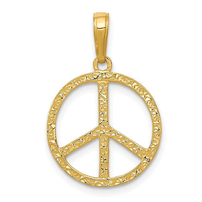 14k Yellow Gold Textured Peace Sign Pendant for Women
