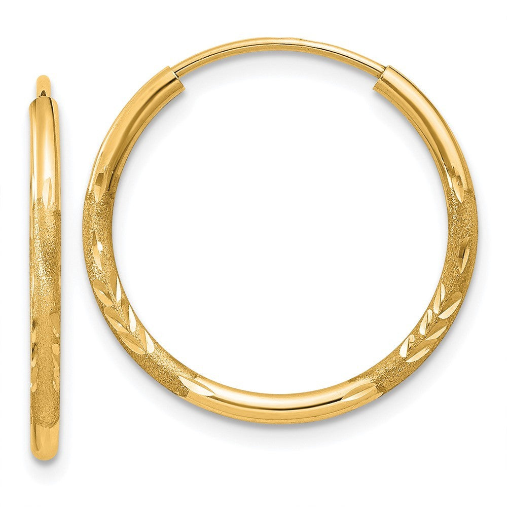 14k Yellow Gold 1.5mm Satin Diamond-cut Endless Hoop Earrings