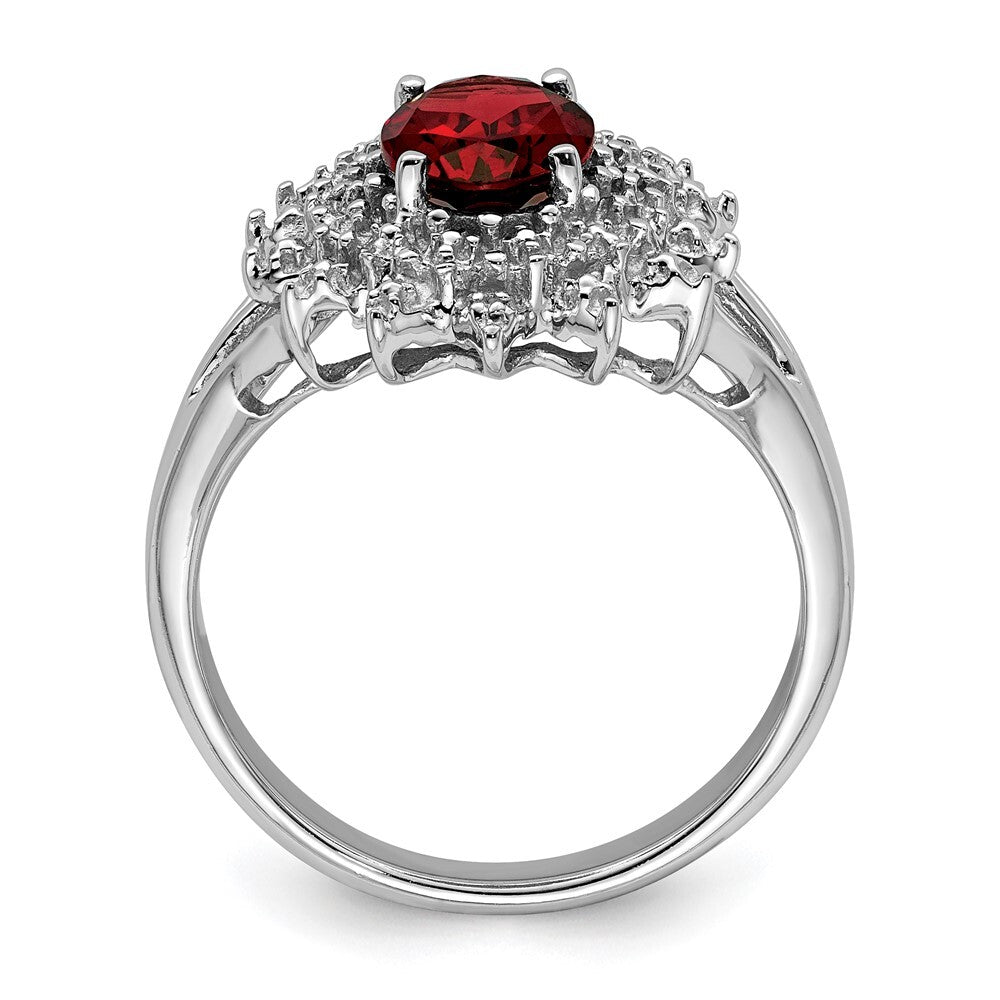 Sterling Silver Rhodium-plated Garnet & Diamond Ring Size 6
