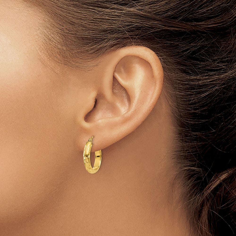 14k Yellow Gold Diamond-cut Polished Hoop Earring Gift for Women
