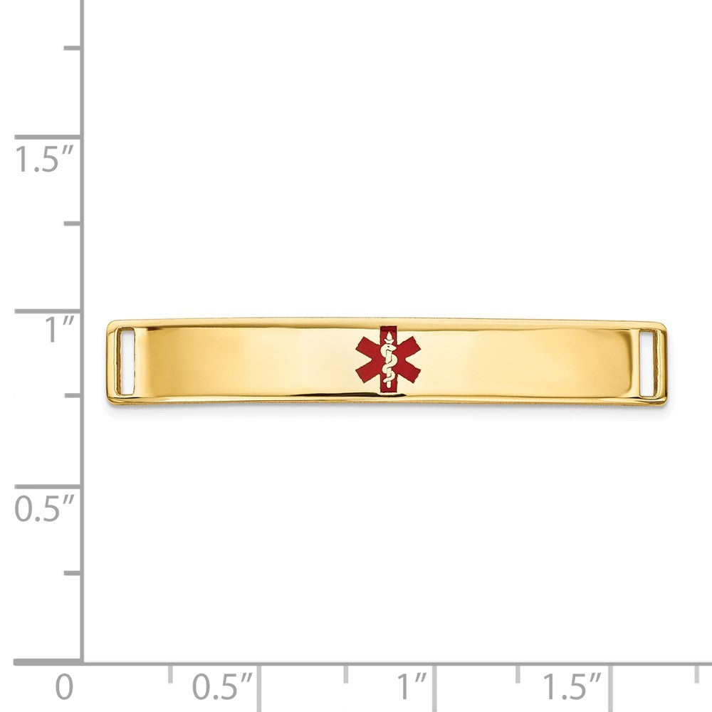 14k Yellow Gold 35x6mm Centered Red Epoxy Enameled Medical ID Plate # 818