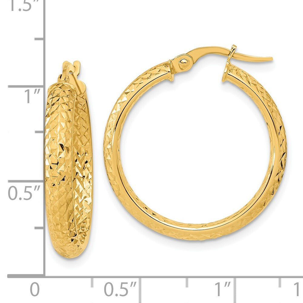 14k Yellow Gold Polished and Diamond-cut Inside and Out Fancy Hoop Earrings