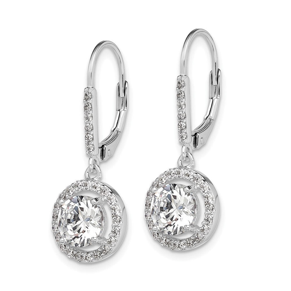 Sterling Silver Rhodium-plated Polished Leverback Cubic Zirconia Earrings
