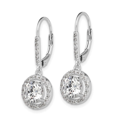 Sterling Silver Rhodium-plated Polished Leverback Cubic Zirconia Earrings