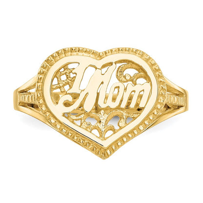 14K Yellow Gold #1 Mom in Heart Ring