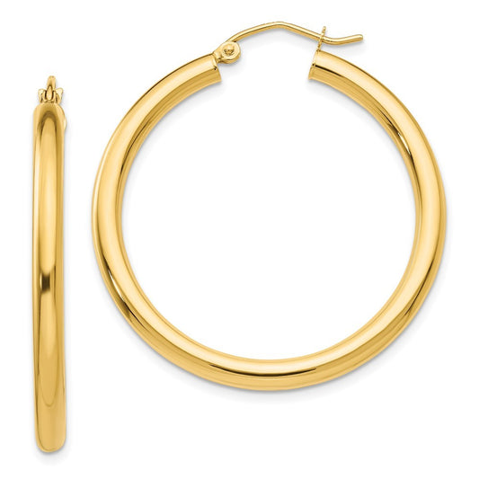 14k Yellow Gold Polished 3mm Lightweight Tube Hoop Earrings
