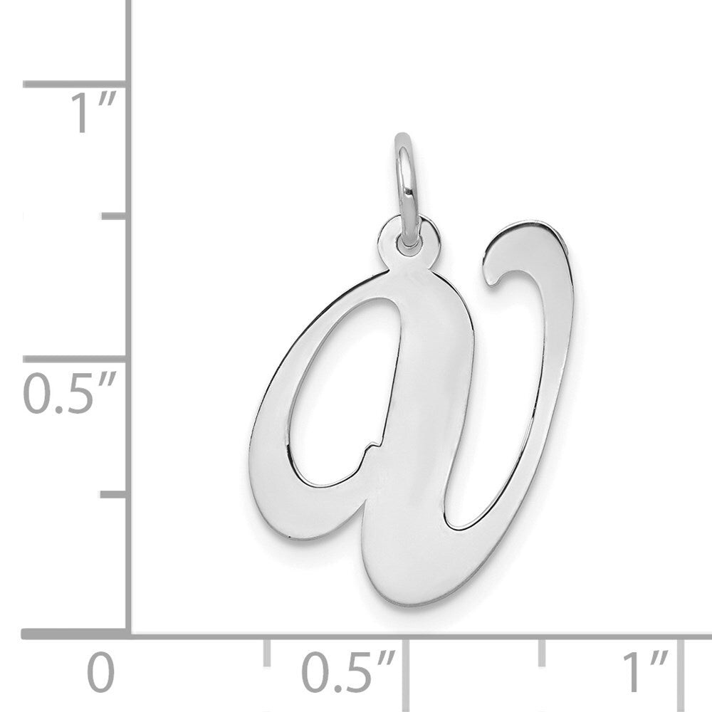 14k White Gold Large Fancy Script Letter V Initial Charm Pendant for Women