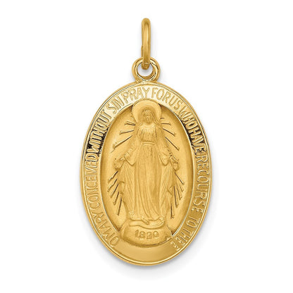 14k Yellow Gold Solid Polished/Satin Oval Miraculous Medal Pendant for Women