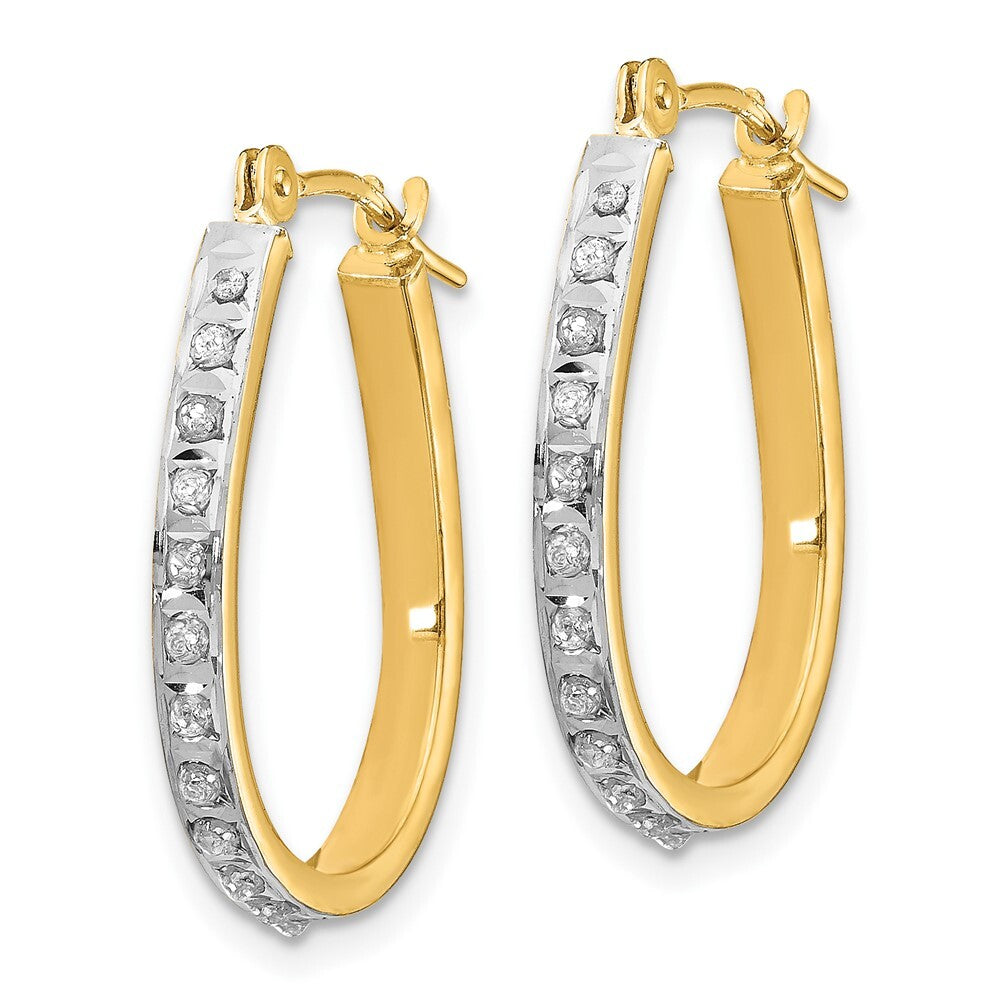 14k Yellow Gold Yellow & Rhodium Diamond Fascination Oval Hinged Hoop Earrings