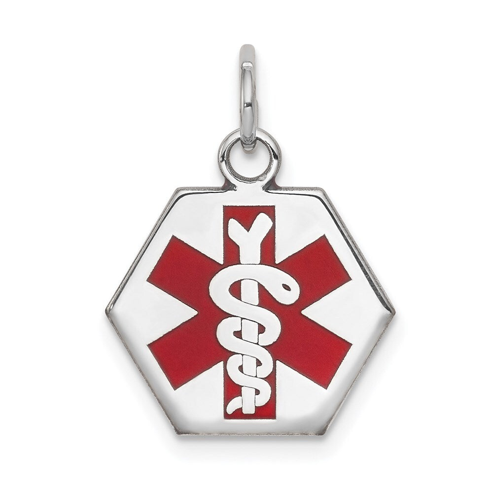 14k White Gold Red Enamel Medical Jewelry Pendant for Women