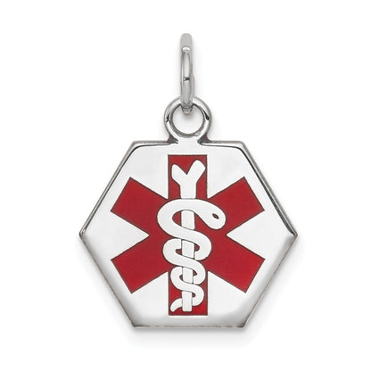 14k White Gold Red Enamel Medical Jewelry Pendant for Women