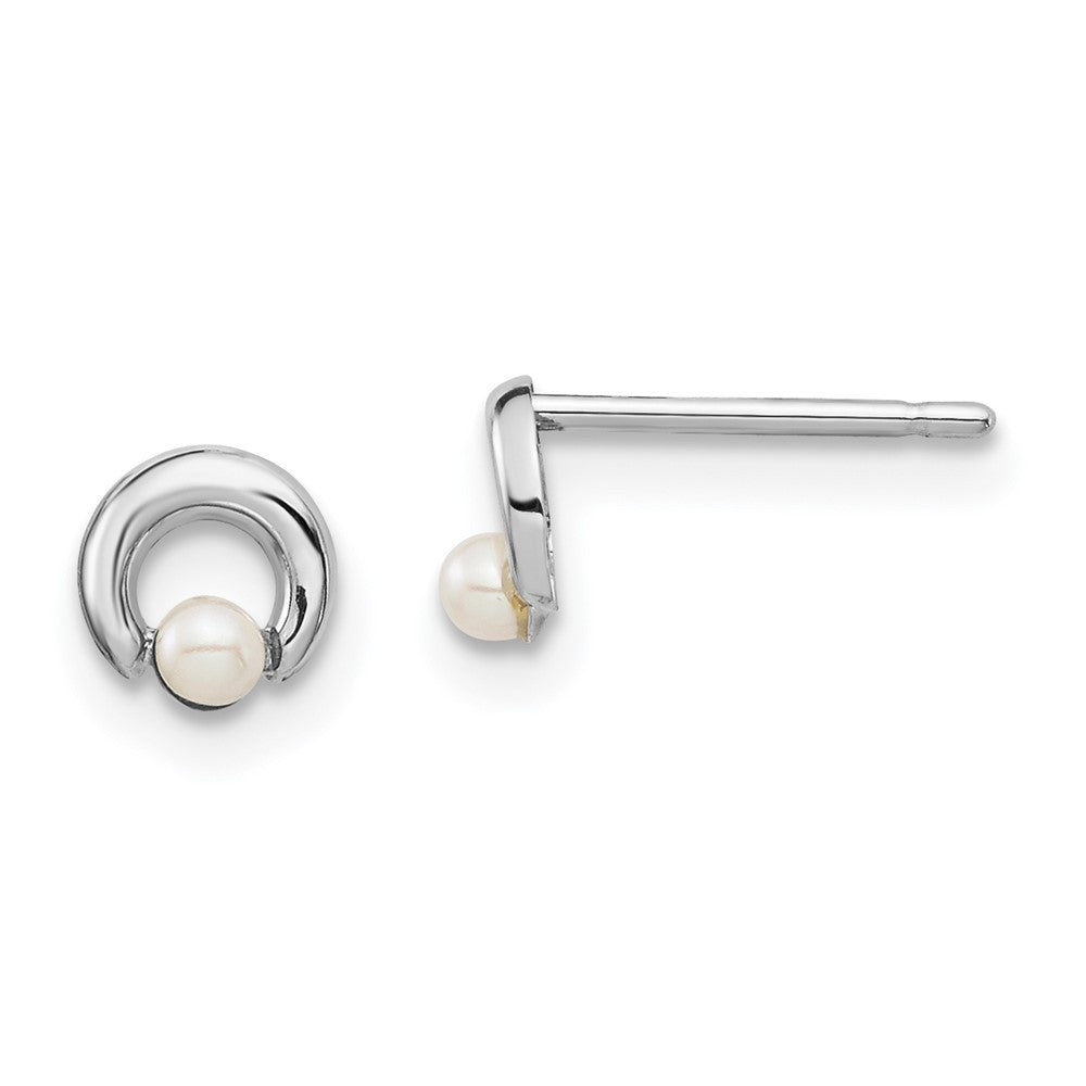 14k White Gold Button Freshwater Cultured Pearl Circle Earrings