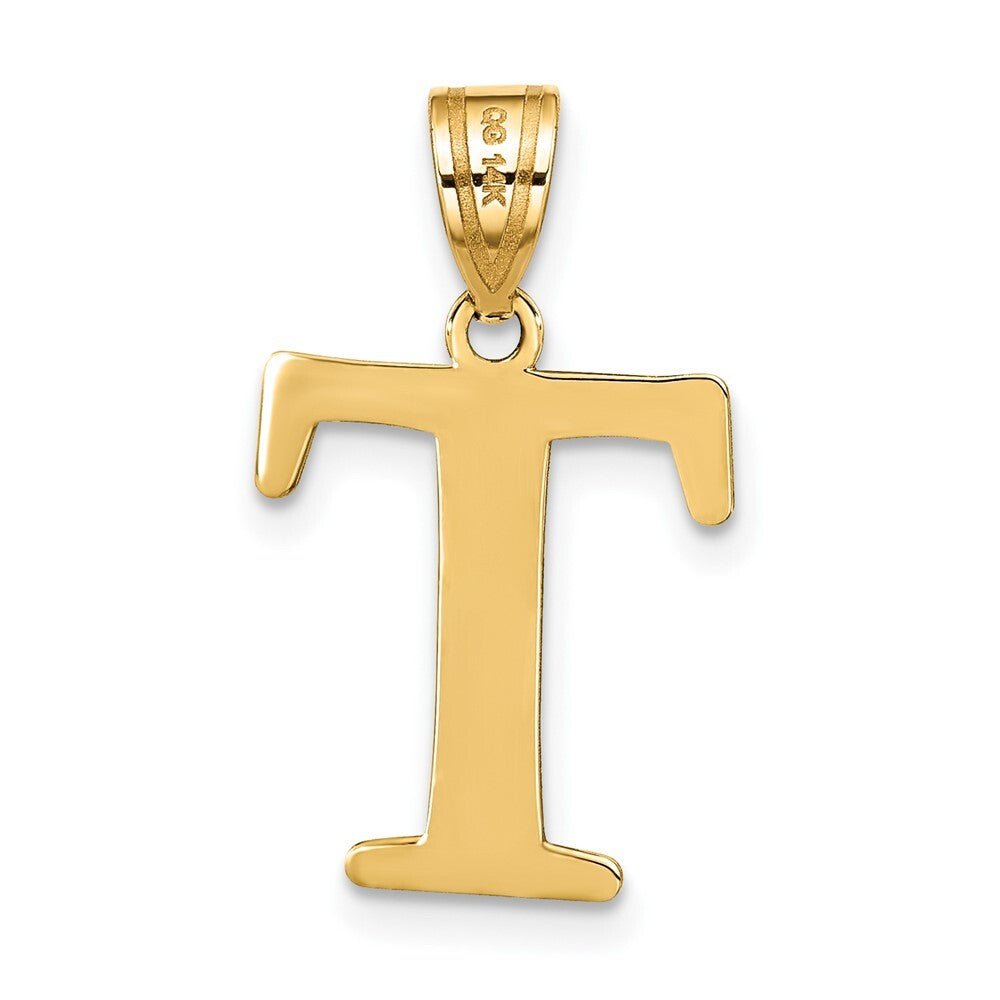 14k Yellow Gold Polished Etched Letter T Initial Pendant for Women