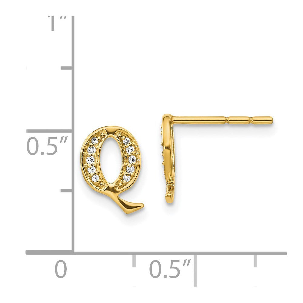 14k Yellow Gold Diamond Initial Q Stud Earrings Gift for Women