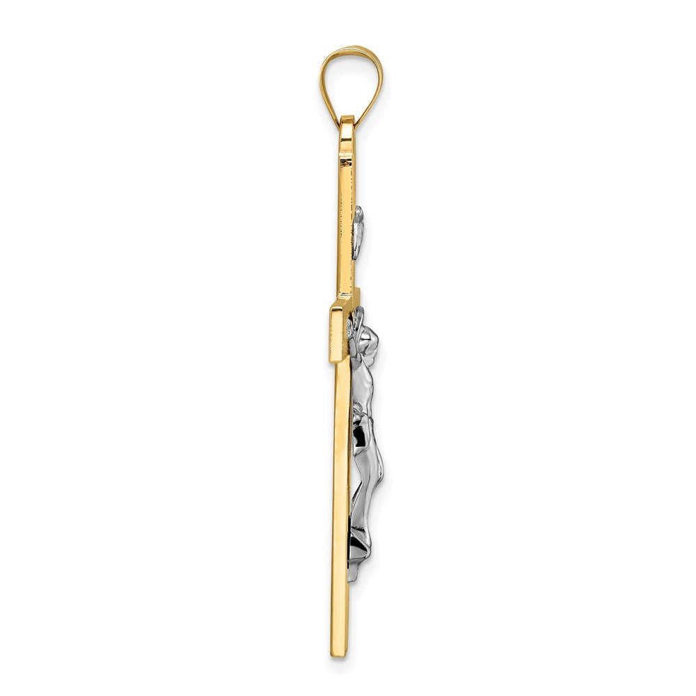14k Two-Tone Gold Polished Solid INRI Curcifix Cross Pendant