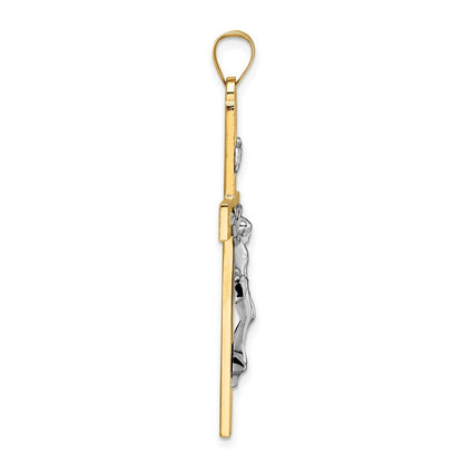 14k Two-Tone Gold Polished Solid INRI Curcifix Cross Pendant