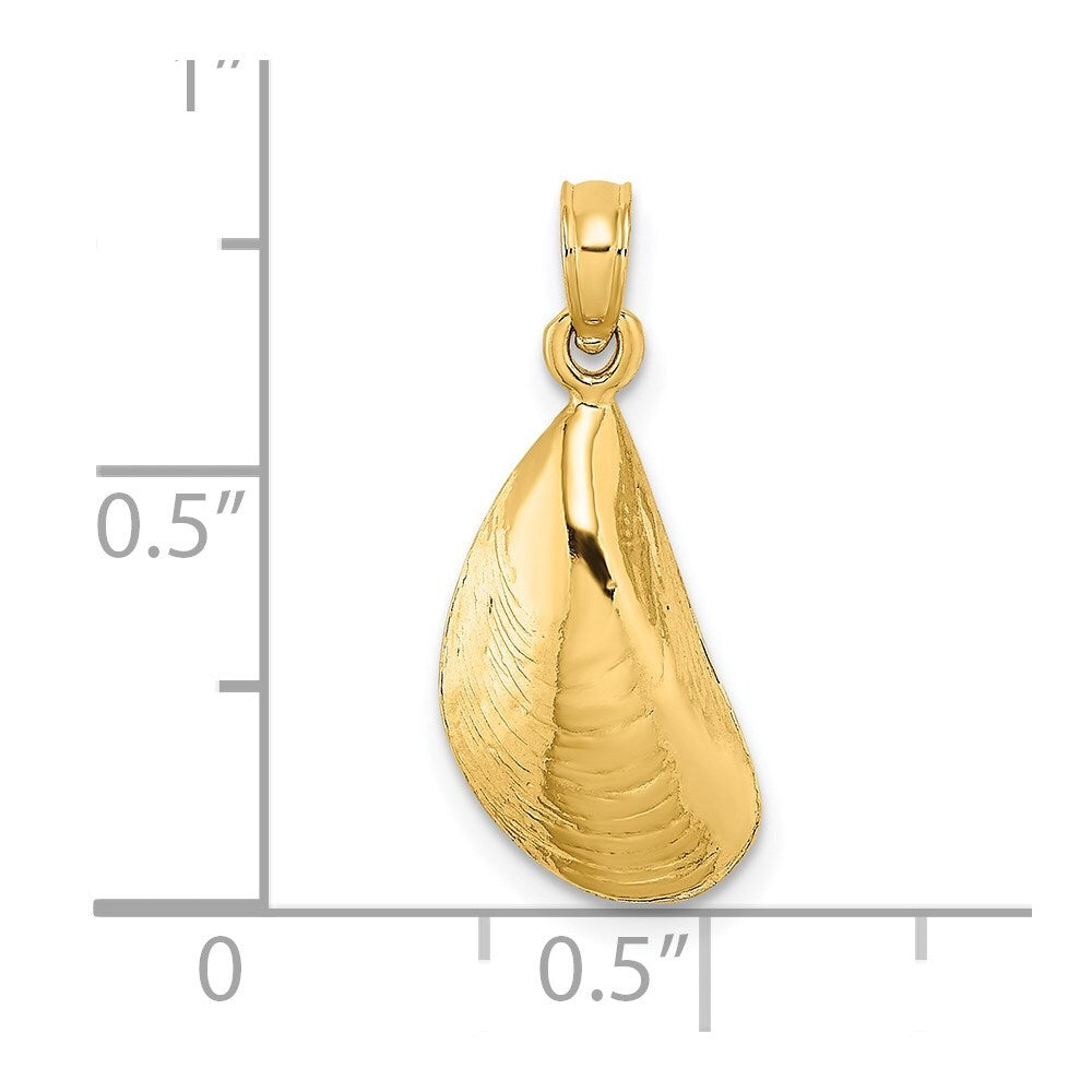 14k Yellow Gold Polished Mussel Shell Charm Pendant for Women