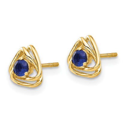 14k Yellow Gold Created Sapphire Stud Earrings Gift for Women