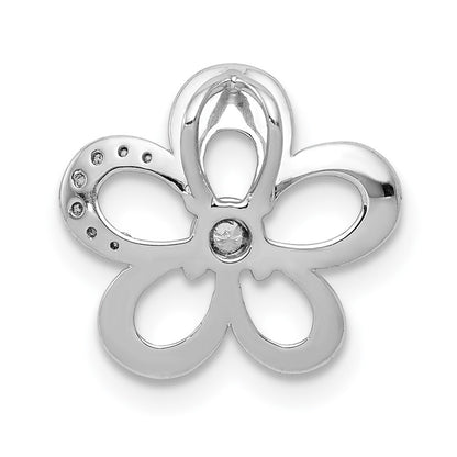14k White Gold 1/20ct. Diamond Round Petal Flower Chain Slide Pendant for Women