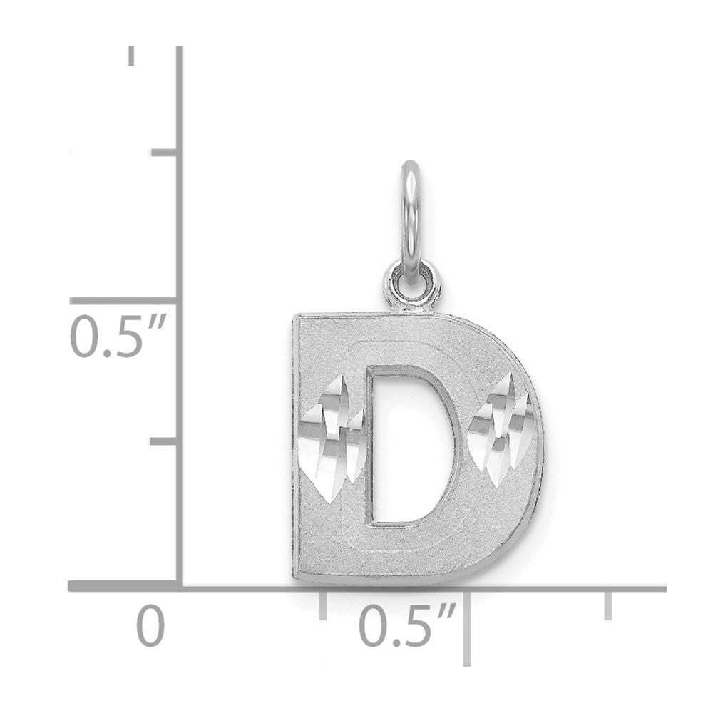 14k White Gold Satin Diamond-cut Letter D Initial Charm Pendant