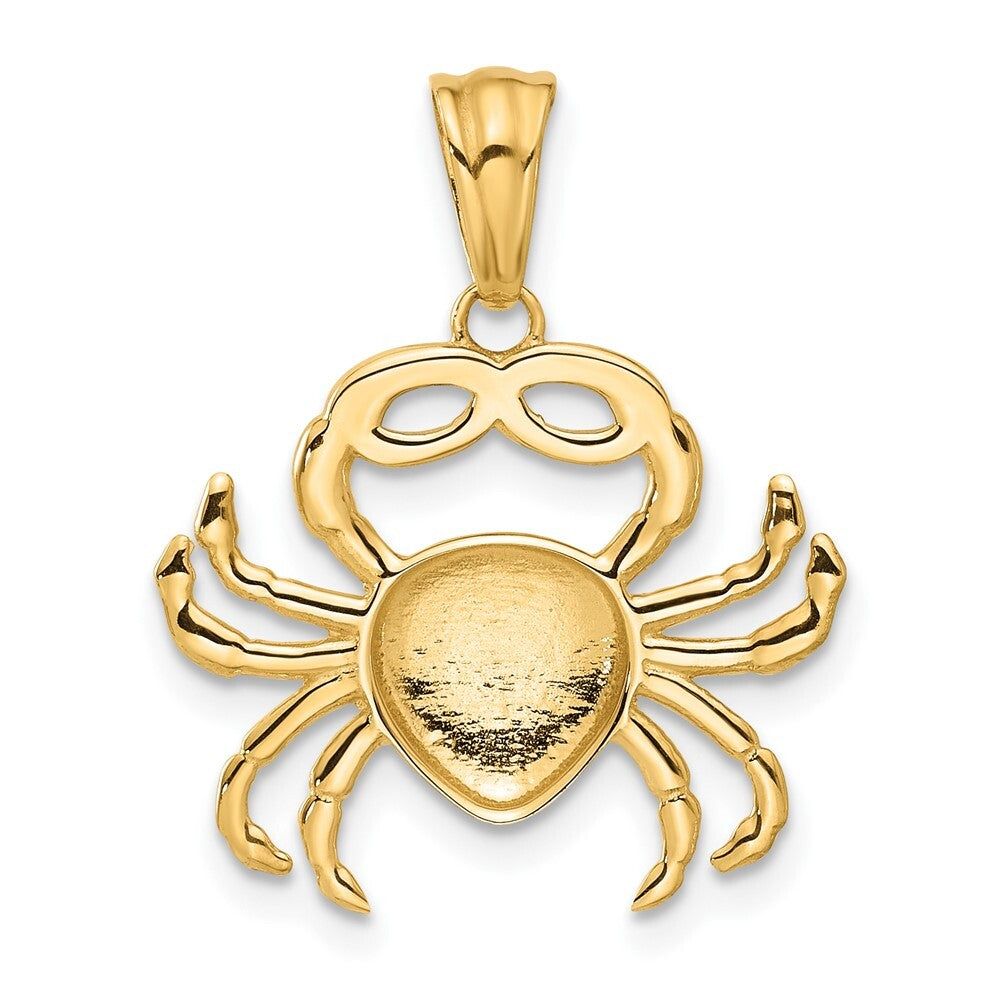 14k Yellow Gold with White Rhodium Polished and Diamond Cut Crab Pendant