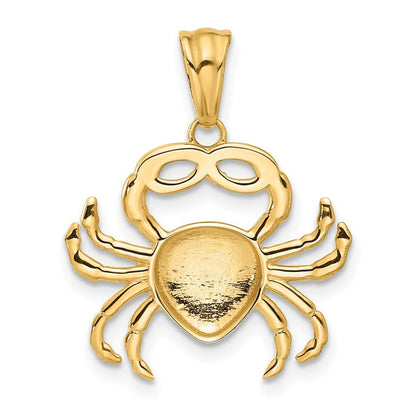 14k Yellow Gold with White Rhodium Polished and Diamond Cut Crab Pendant