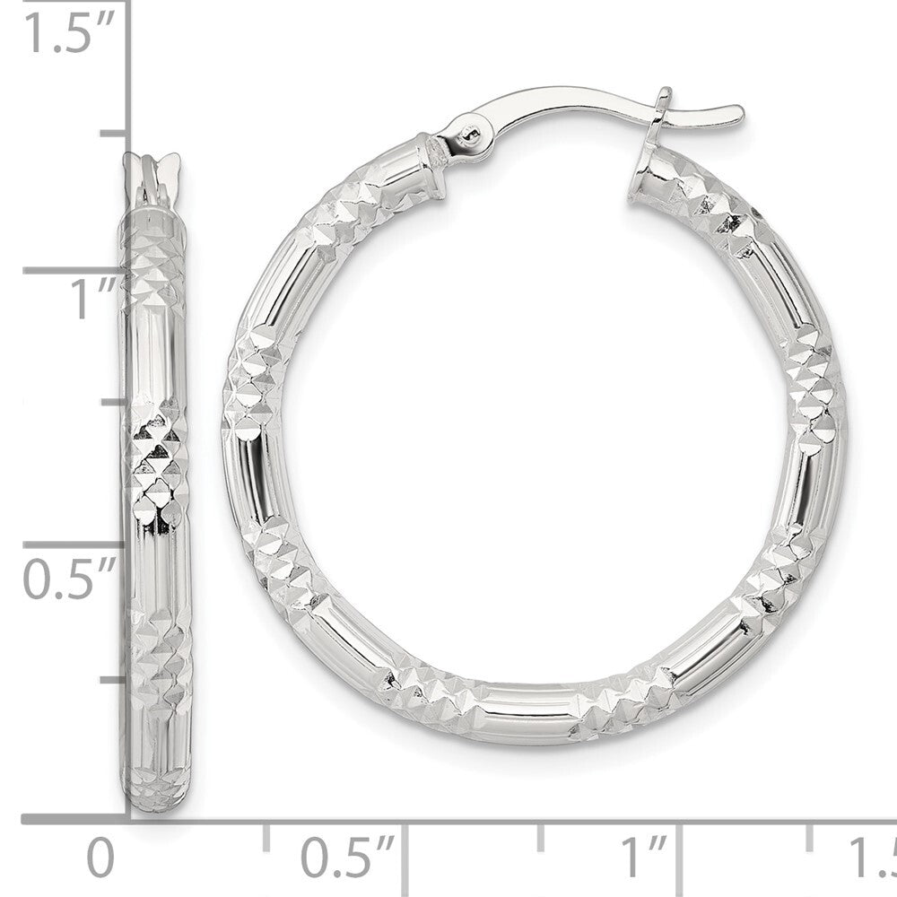 Sterling Silver Polished Diamond-cut Textured 30x3.25mm Round Hoop Earrings