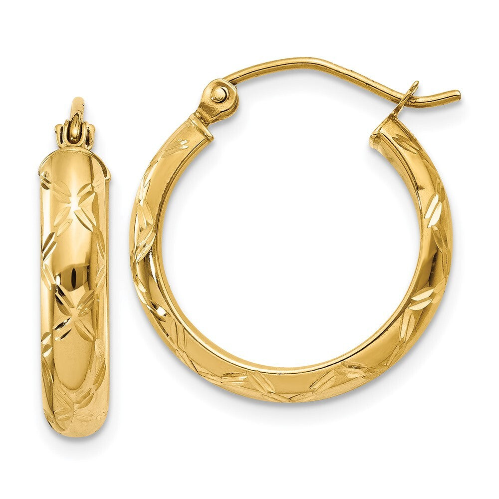 14k Yellow Gold Diamond-cut Polished Hoop Earring Gift for Women