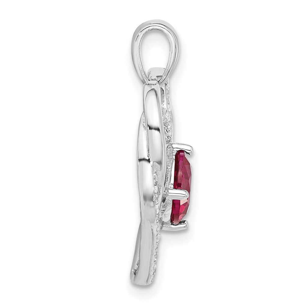 Sterling Silver Rhodium-plated Red and White Cubic Zirconia Double Heart Pendant
