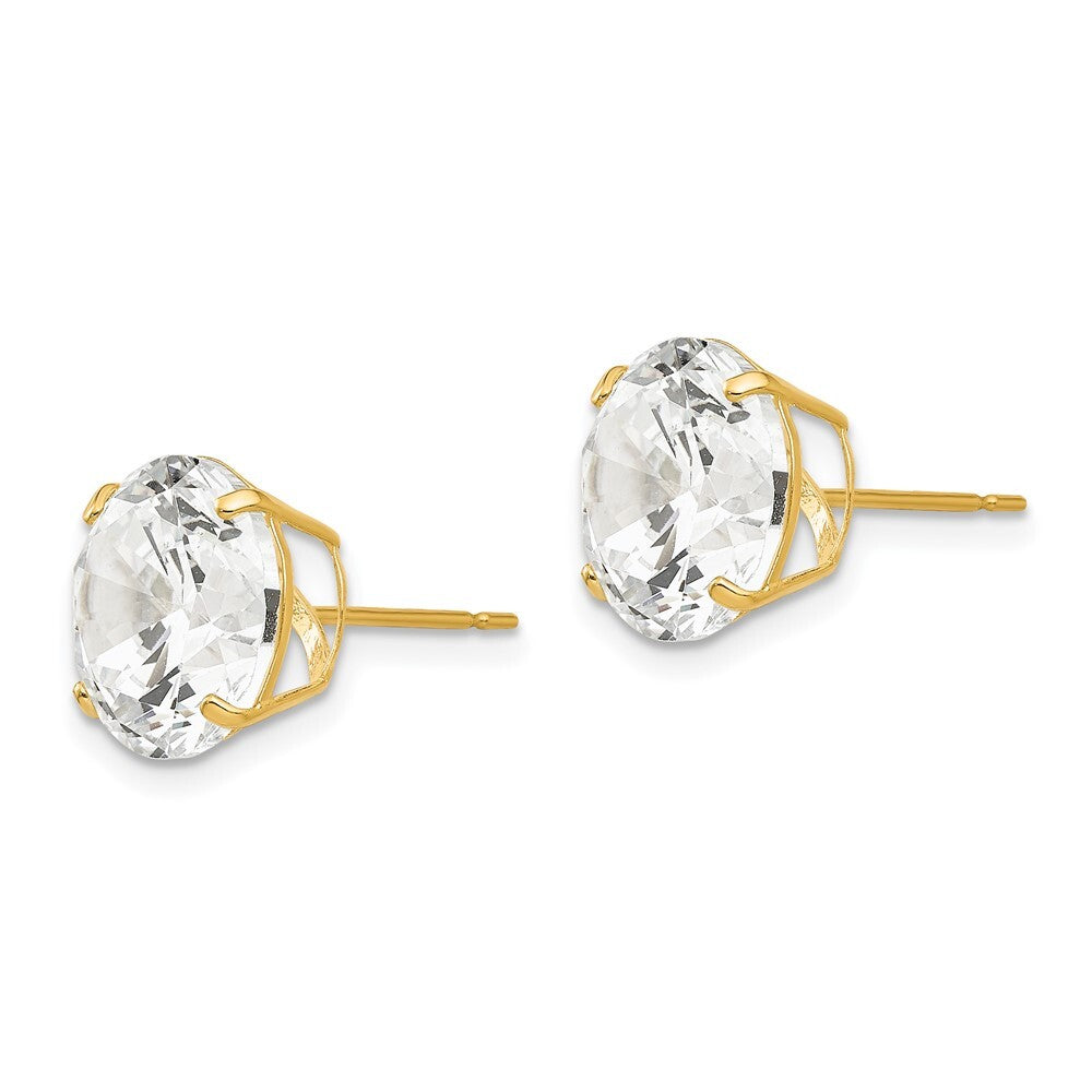 14k Yellow Gold 10mm Round Cubic Zirconia Stud Earrings Gift for Women