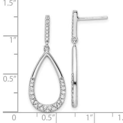 Sterling Silver Polished Cubic Zirconia Teardrop Dangle Post Earrings