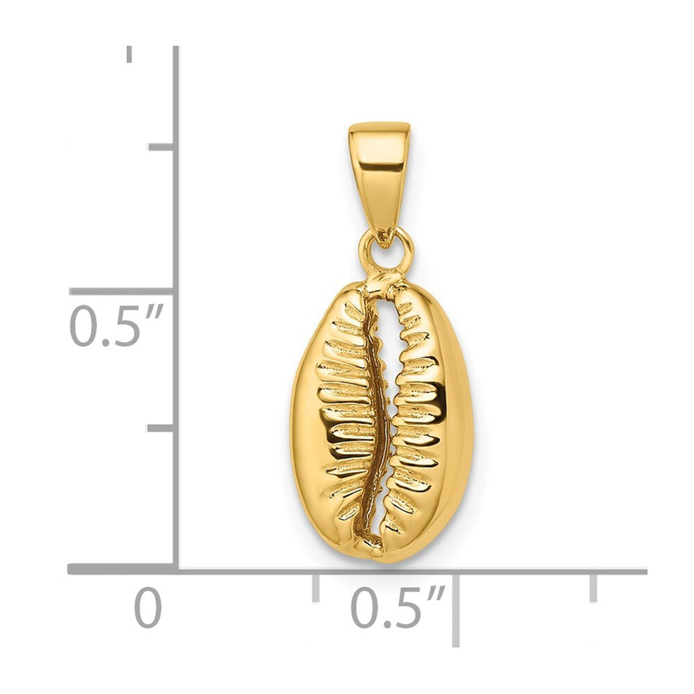 14k Yellow Gold Polished 3D Crowrie Shell Pendant for Women
