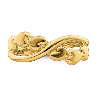 14K Yellow Gold Polished w/ X Design Heart Band Size 7