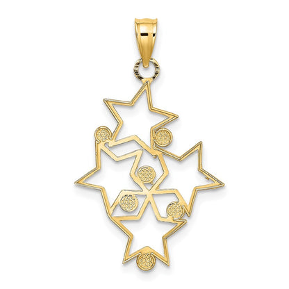 14k Yellow Gold Rhodium Diamond-cut Star Cluster Charm