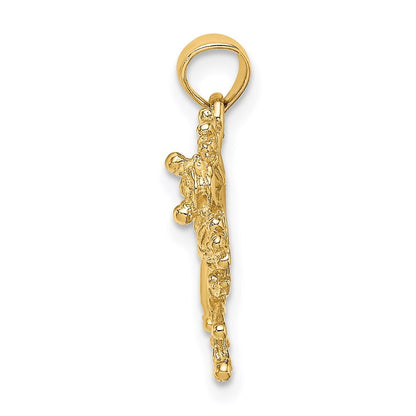 14k Yellow Gold 2-D Textured Frog Charm Pendant for Women