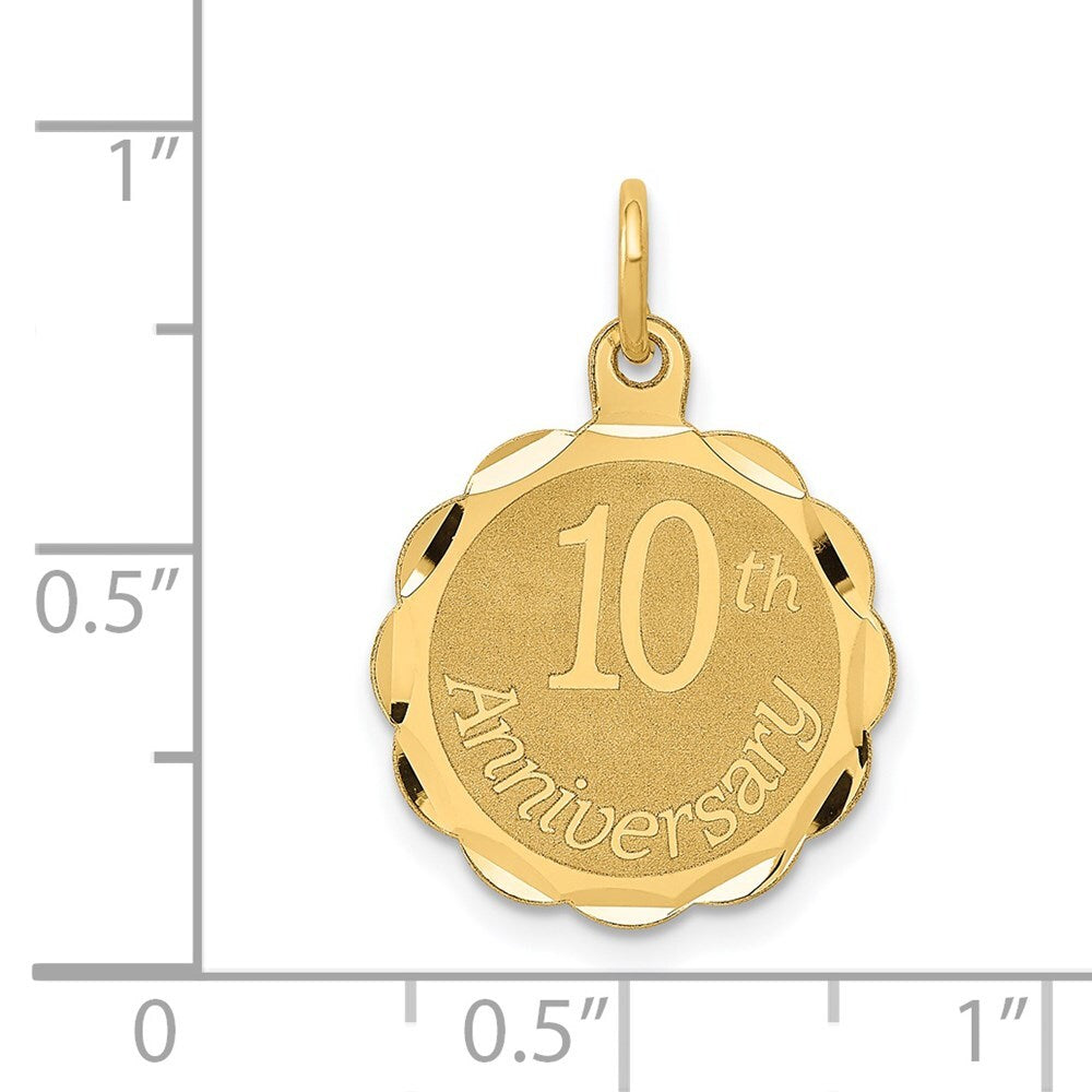 14k Yellow Gold Happy 10th ANNIVERSARY Charm Pendant for Women