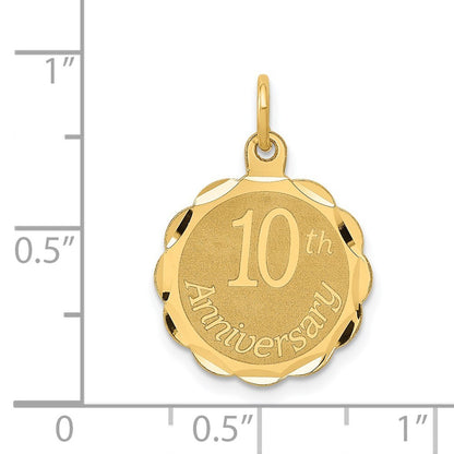 14k Yellow Gold Happy 10th ANNIVERSARY Charm Pendant for Women