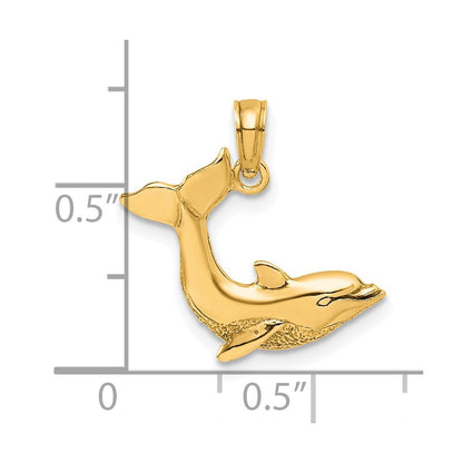 14k Yellow Gold Jumping Dolphin Charm Pendant for Women