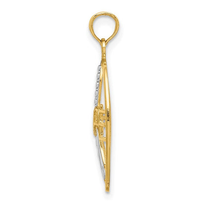 14k Yellow Gold Rhodium Textured HOPE  Ribbon Charm Pendant for Women