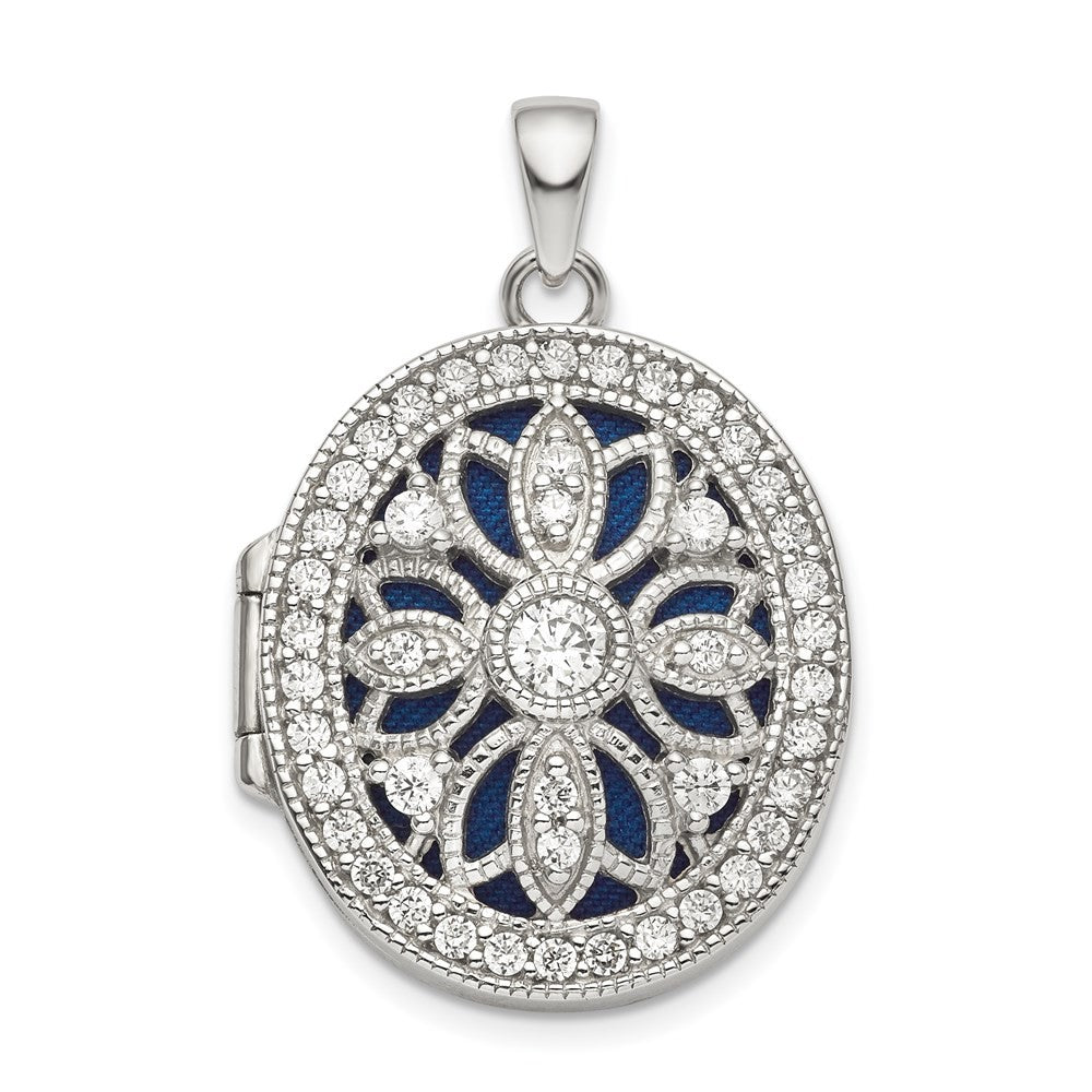 Sterling Silver Rhodium-plated Fancy Cubic Zirconia Oval Locket