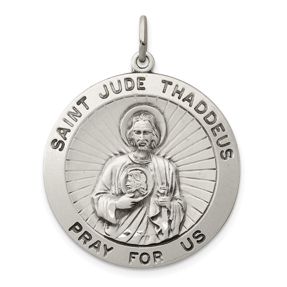 Sterling Silver Antiqued Saint Jude Thaddeus Medal Pendant