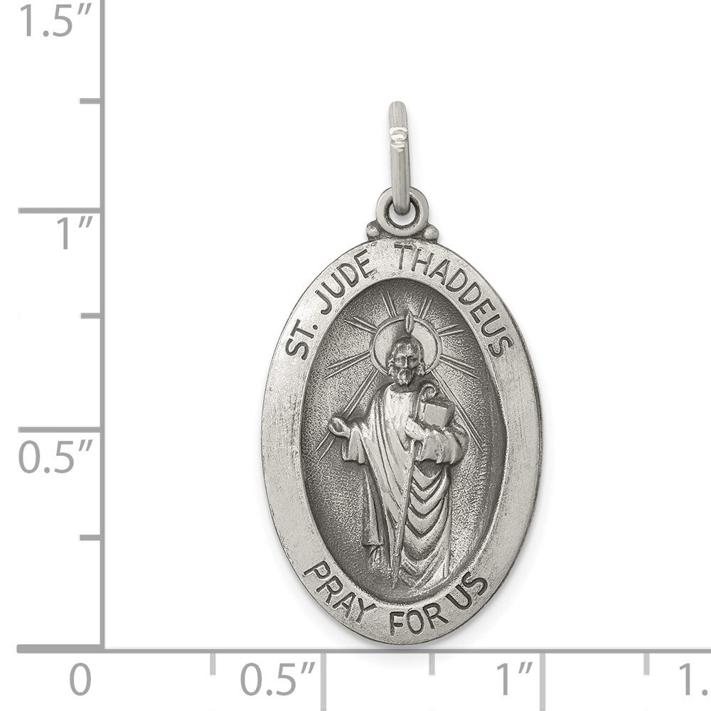 Sterling Silver Antiqued Saint Jude Thaddeus Medal Pendant