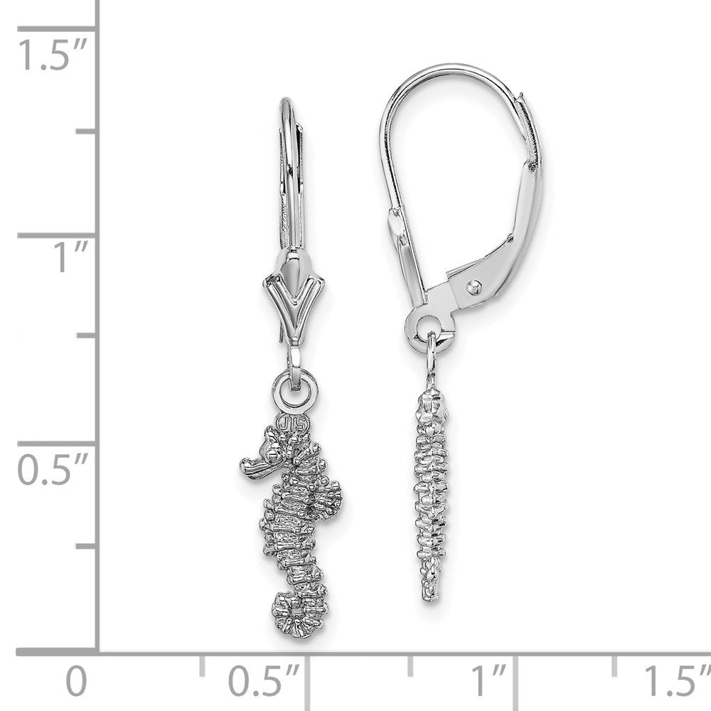 14K White Gold 3-D Seahorse Drop Dangle Earrings