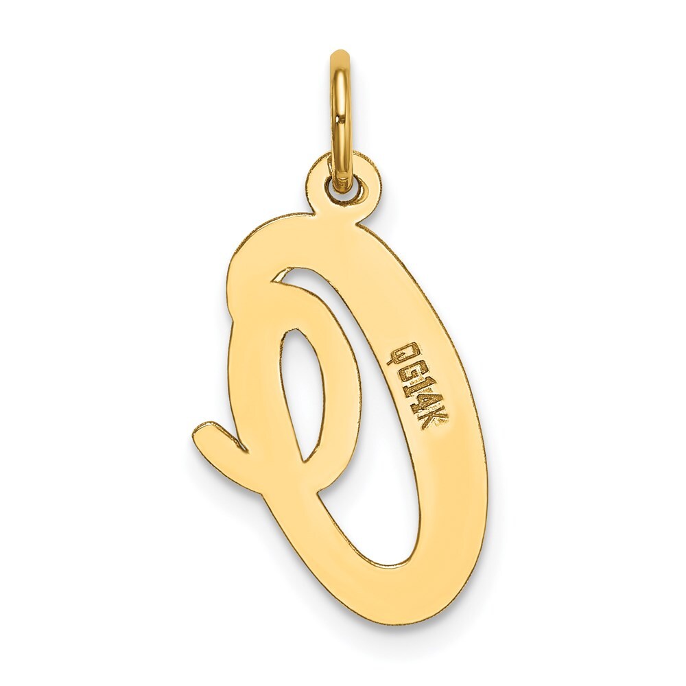 14k Yellow Gold Large Script Letter O Initial Charm Pendant for Women