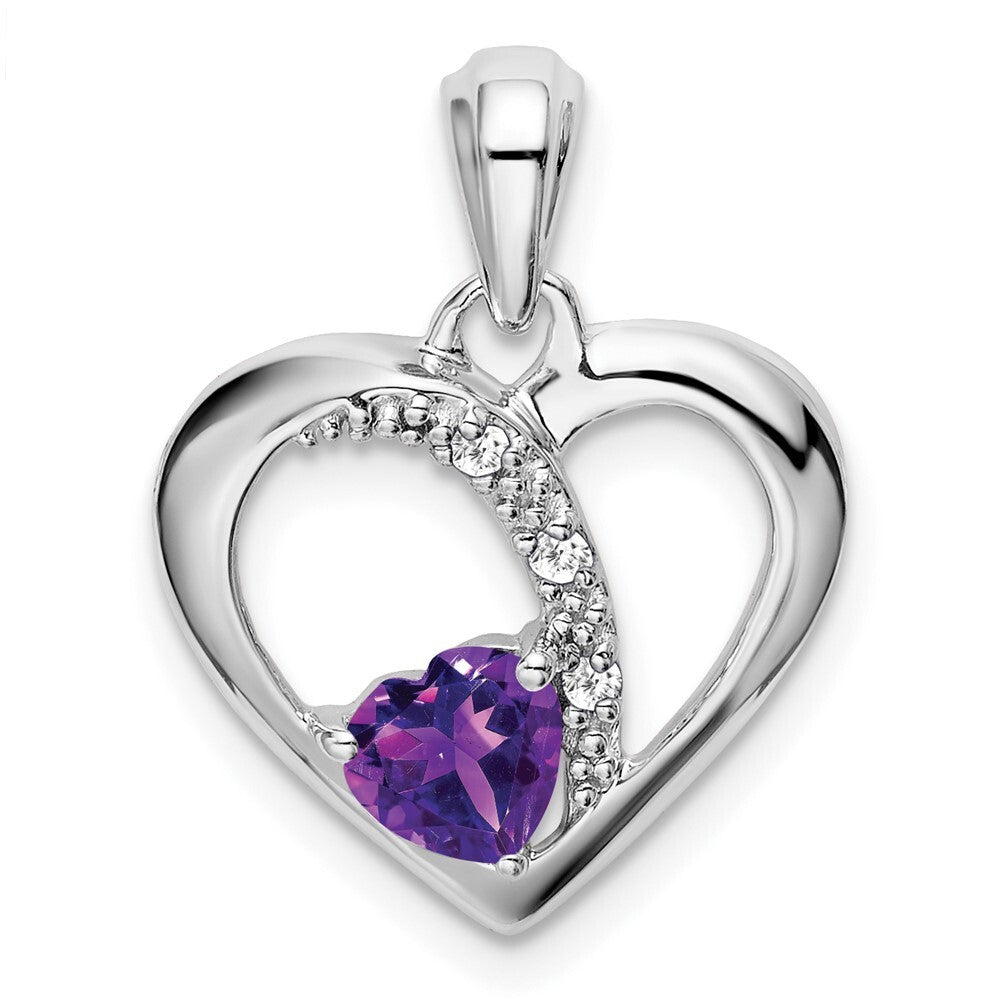 14k White Gold Amethyst and Diamond Heart Pendant for Women